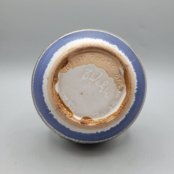 Bennett Welsh Pacific Stoneware Inc Ceramic Vase Blue Gray Brown Abstract 1970s - Picture 6 of 7